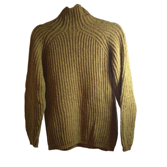 Faherty Wool Alpaca Mockneck Sweater XS Ribbed Fisherman Knit Olive Brown Rustic - Picture 5 of 11